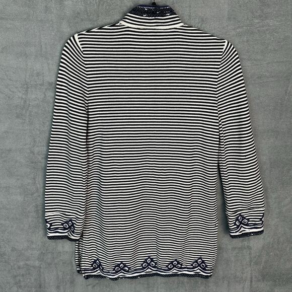 Tory Burch Sweater Womens Medium Navy Striped Embroidered Nautical Coastal Tunic - Picture 10 of 16